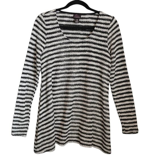 Oh Baby by Motherhood Long Sleeve Black White Striped Maternity Sweater - Picture 1 of 5